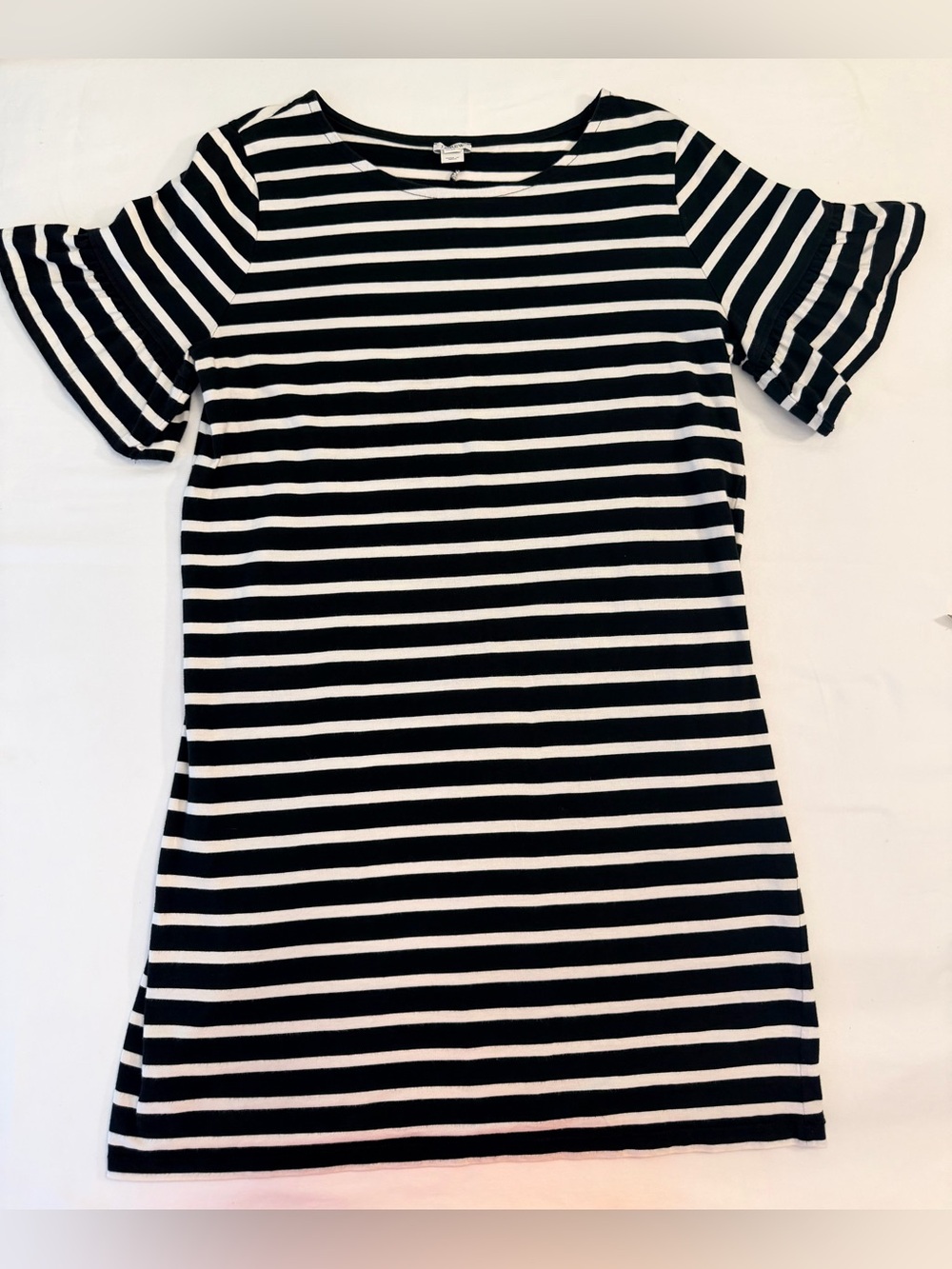 J. Crew Black and White Striped Ruffle Sleeve Cotton Dress Size XL